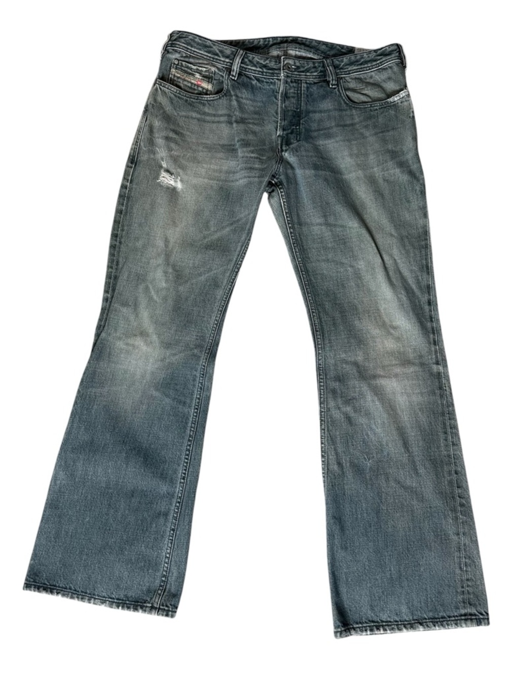 DIESEL Men’s Zathan Vintage Wash Denim Jeans Boot Cut Distressed Button Fly 36